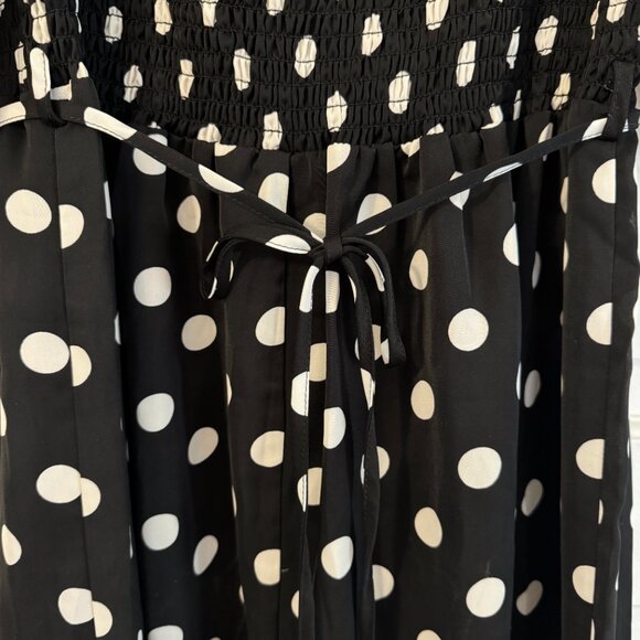 ASOS Lola May Black & White Polka Dot Shirred Ruffled Maxi Dress - sz 14 - Picture 3 of 8